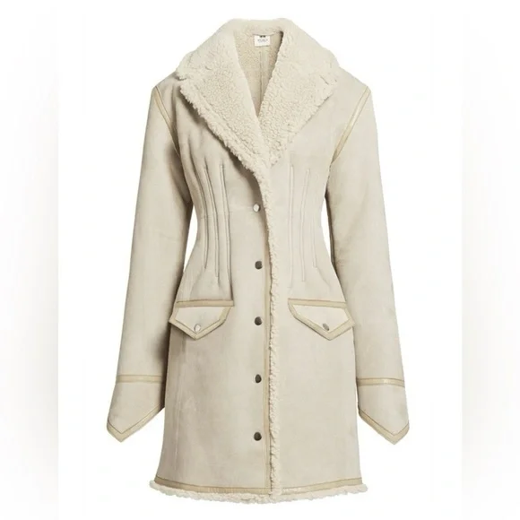 H&M Studio Authentic Suede 100% Lambswool Shearling Coat Size 6 Tan MSRP $499 - Picture 12 of 13